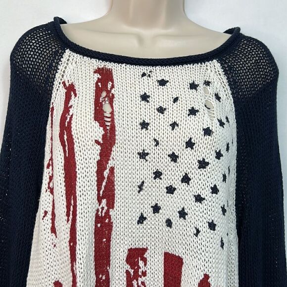 Anthropologie Wooden Ships Red White and blue distressed Sweater size medium EUC - Picture 2 of 13